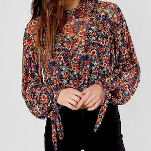 Free People Womens All Doled Up Floral Mesh High Neck Top OB872335